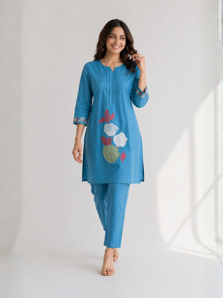Jayna Cobalt Embroidered Kurta Pant Set