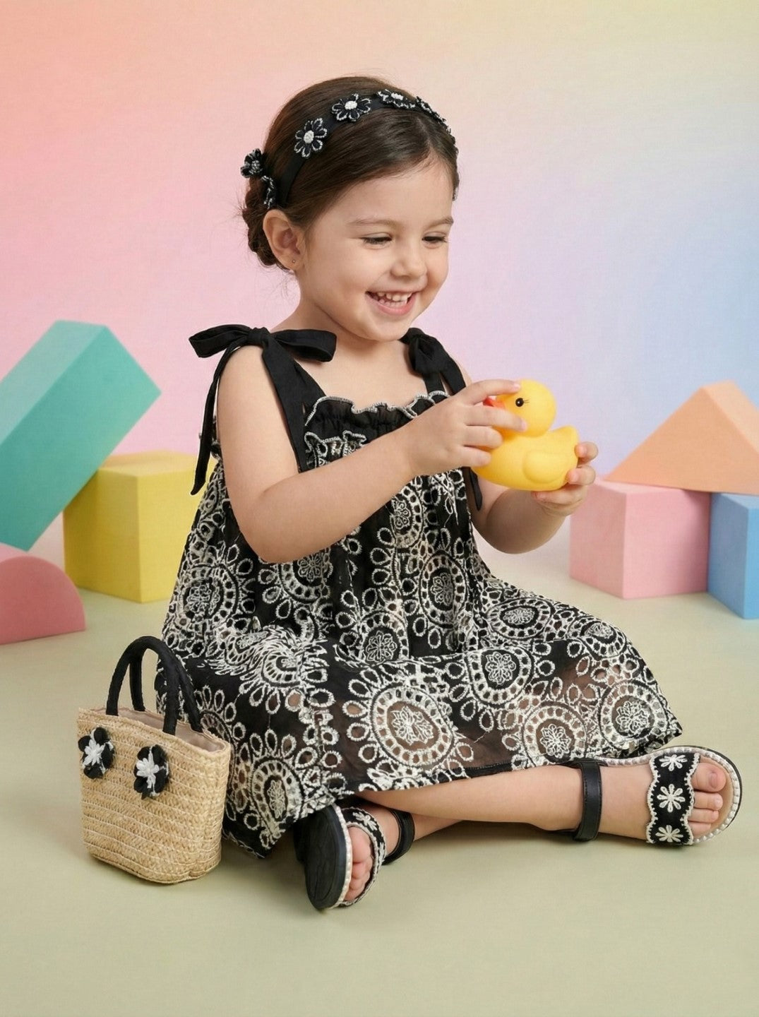 Joy Onyx schiffli cotton kids dress