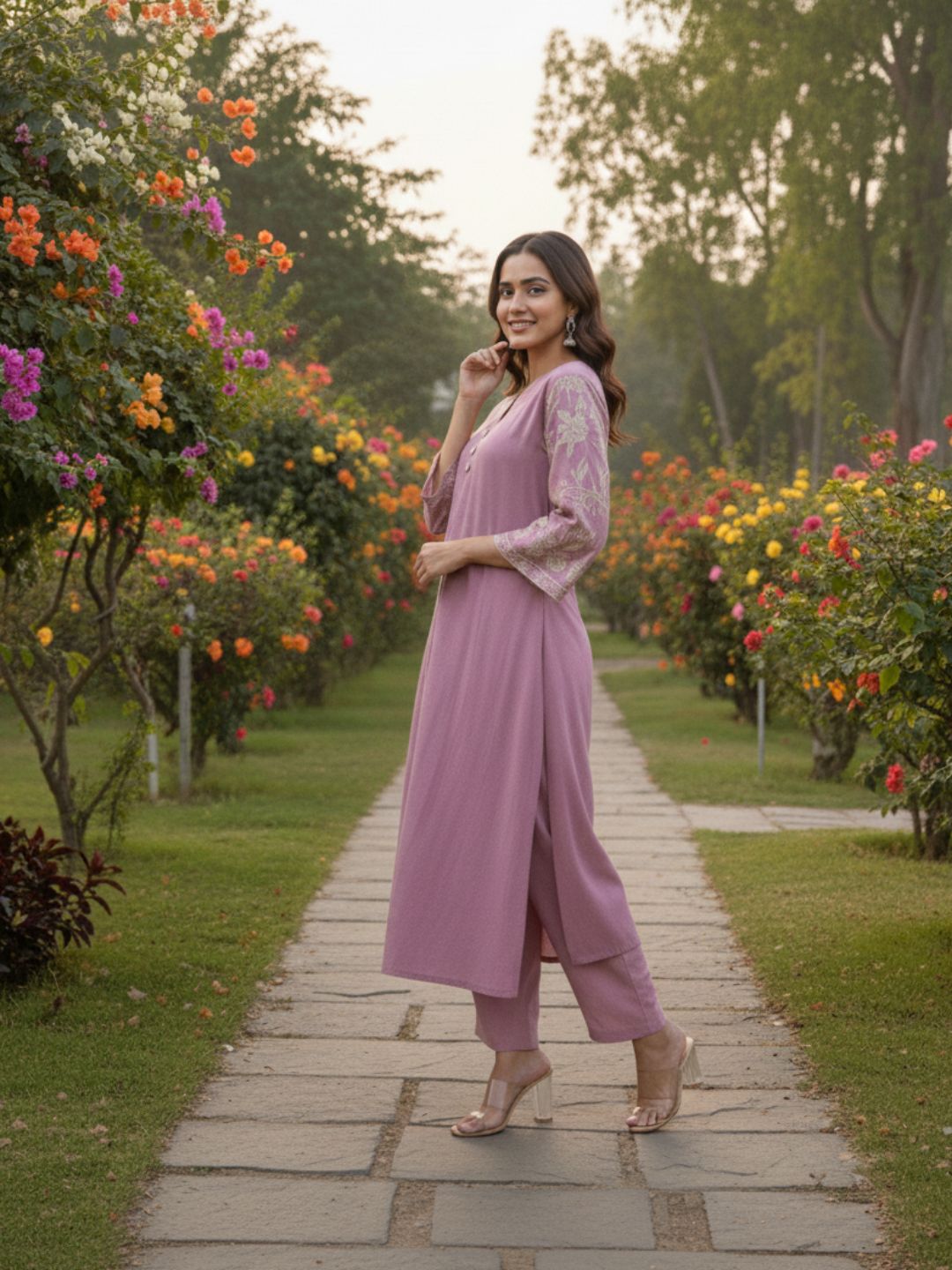 Sumaiya flamingo embroidery kurta pant set