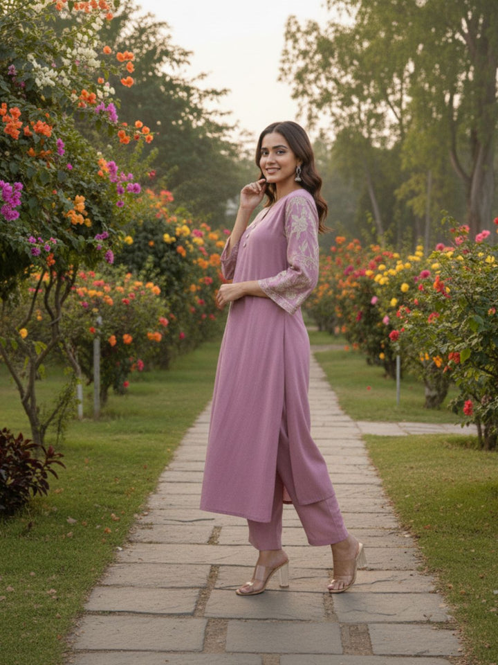 Sumaiya flamingo embroidery kurta pant set