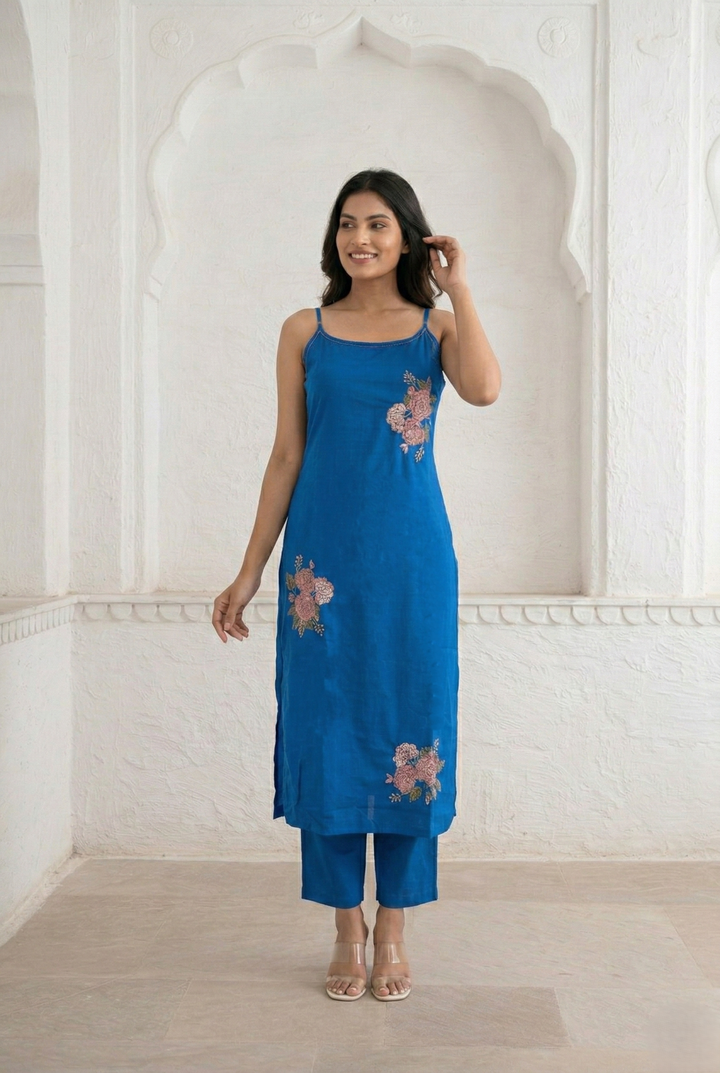 Mishka cobalt embroidery kurta pant set