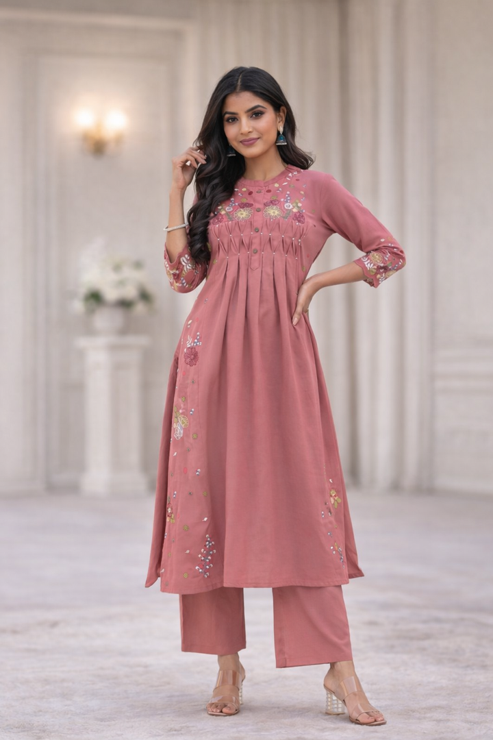 Chandri Rose Embroidered Kurta Pant Set