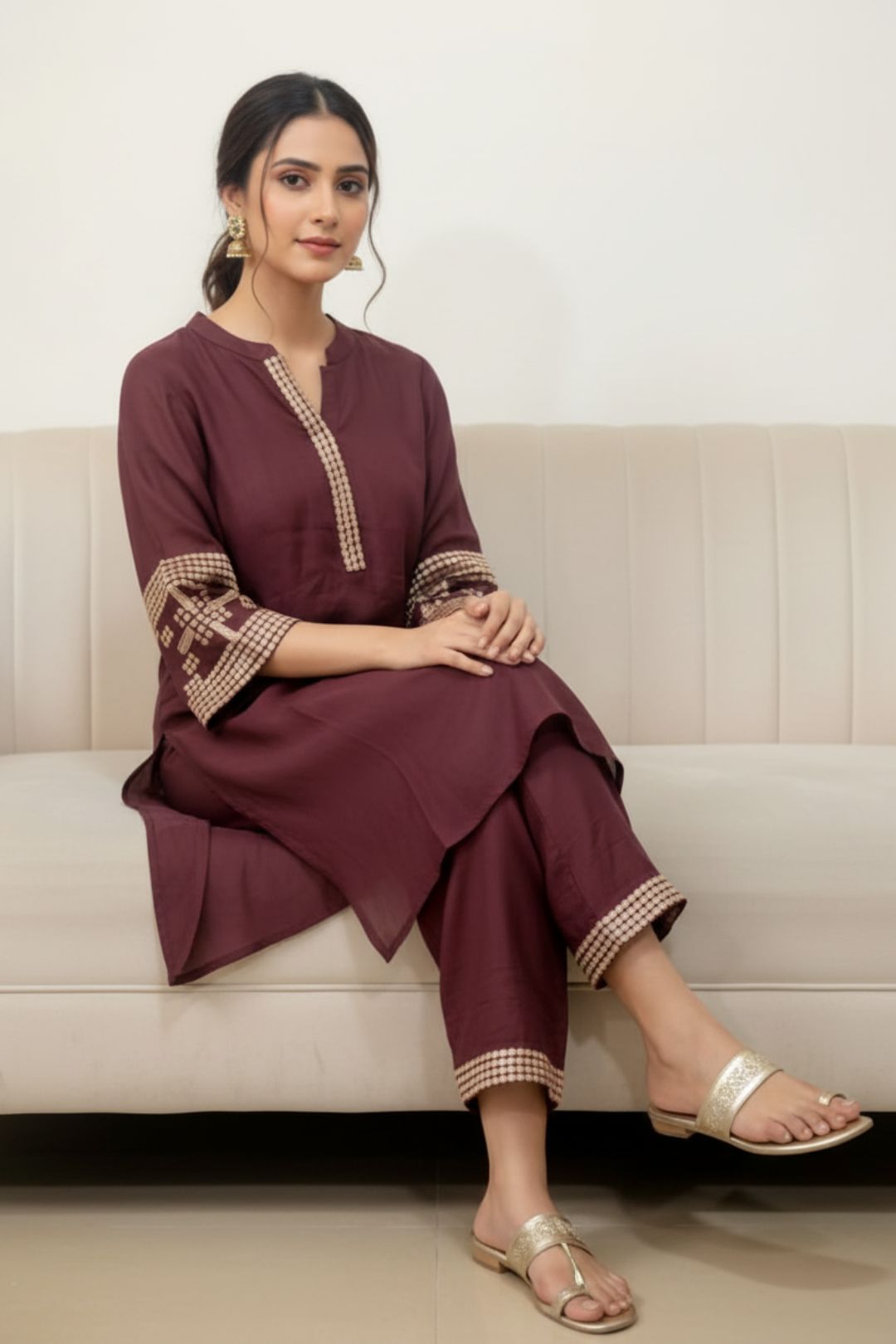 Tina Choco Embroidered Co-ord Set