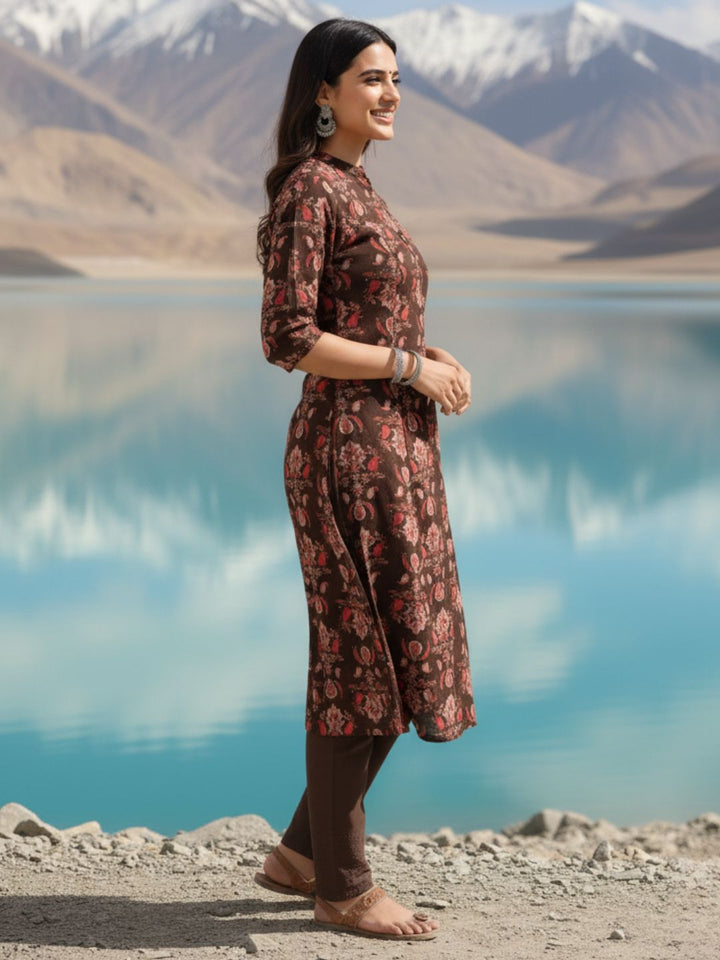 Rachna Charcoal Printed Cotton Kurta Pant Set