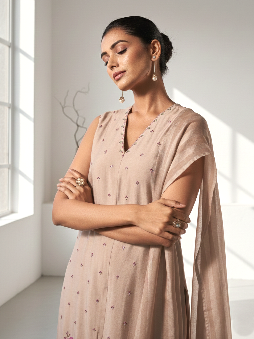 Alena Tan Work Co-ord Set comes with Stole