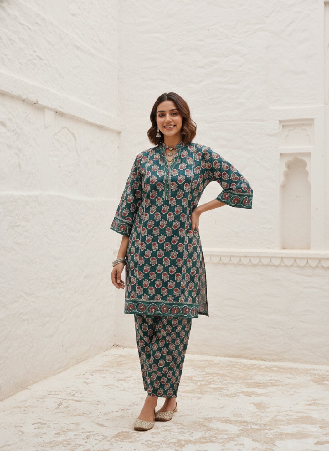 Swades peacock cotton suit set