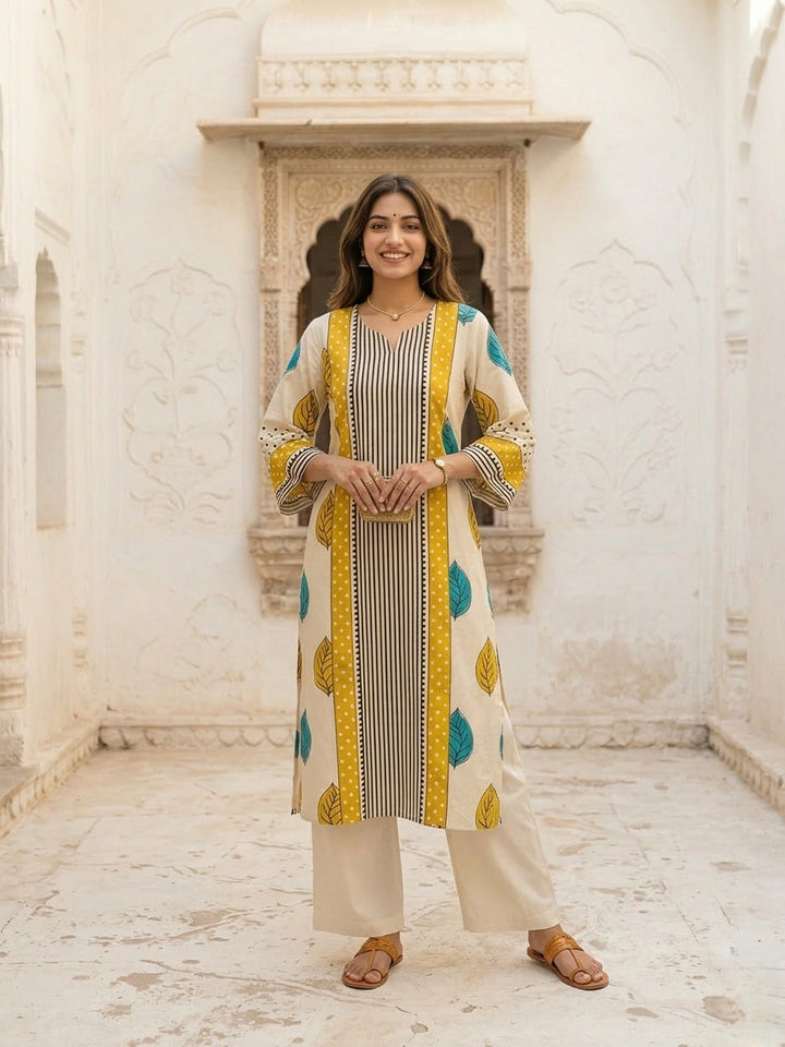 Virosh canary printed cotton kurta pant set