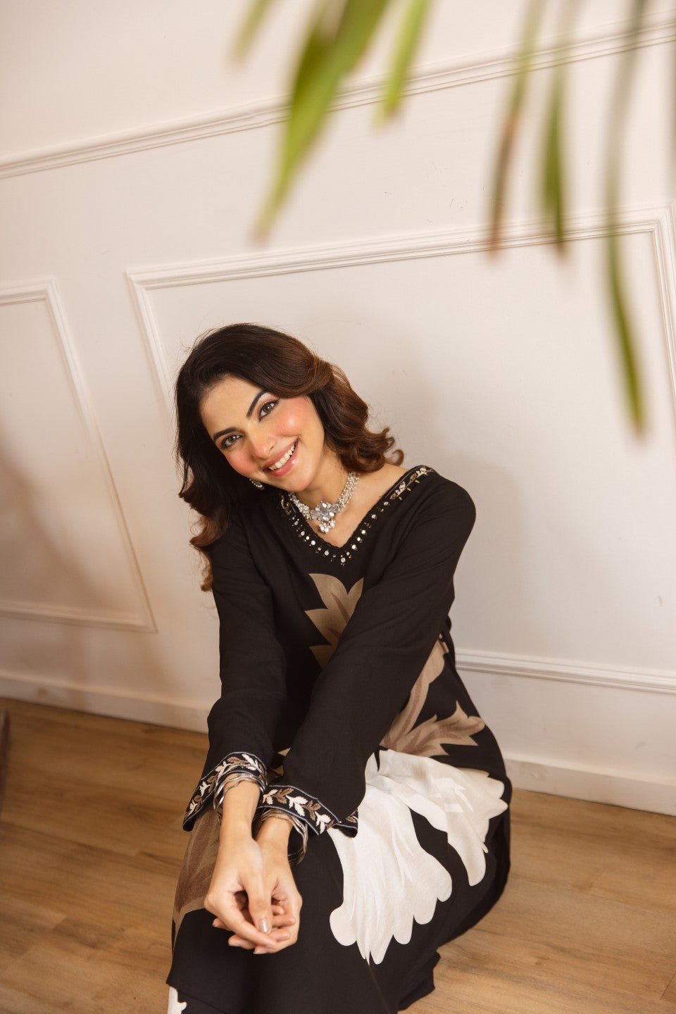 Karen taupe printed cotton kurta pant set