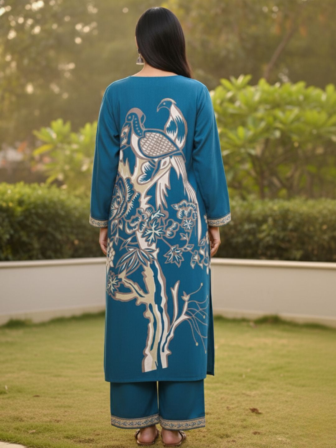 Kabool Peacock Printed Kurta Pant Set