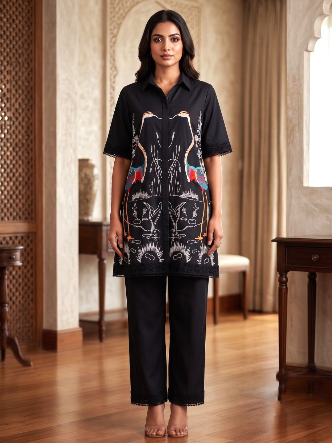 Bodhi Ebony Embroidered Cotton Co-ord Set