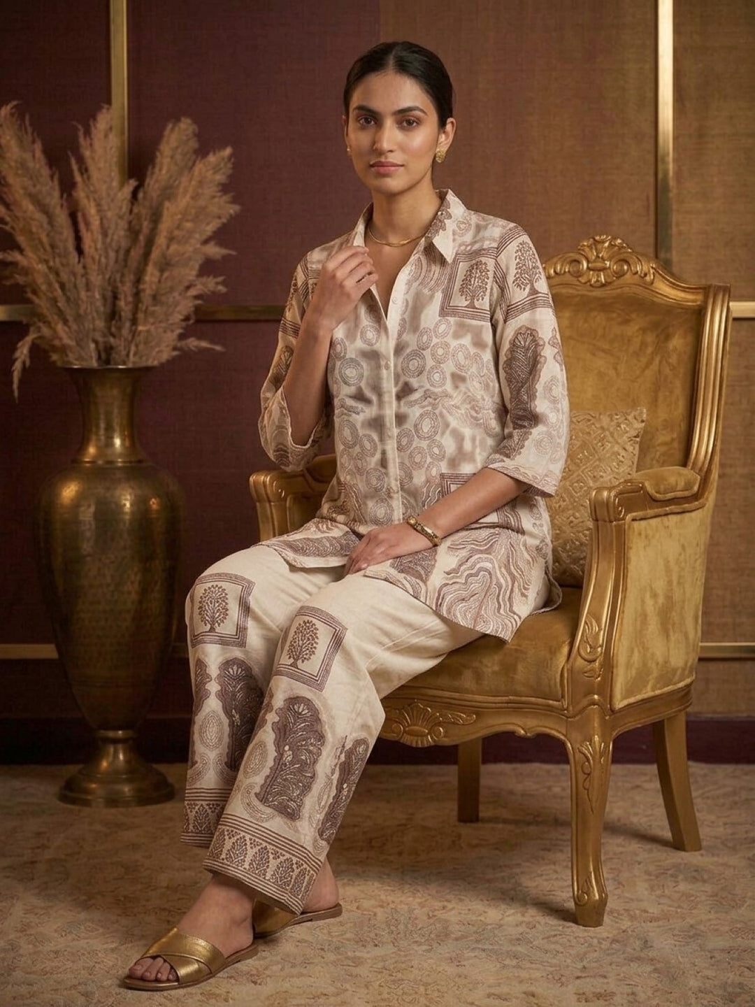 Akshara tan printed co-ord set