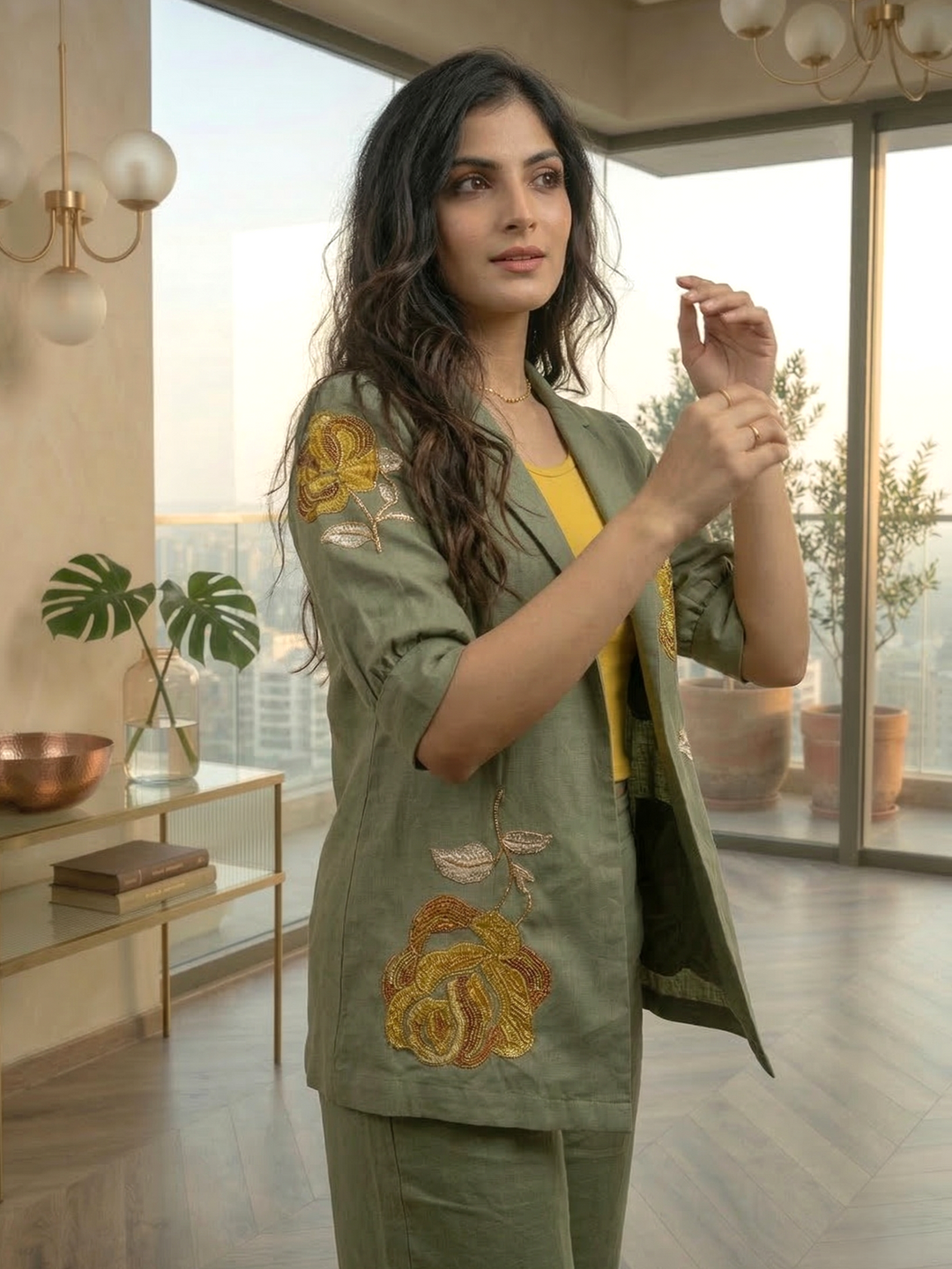 Drona moss embroidery cotton 3 pc co-ord set