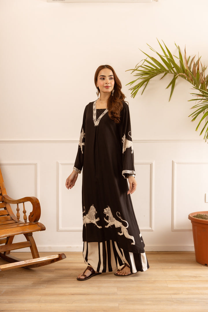 Karen Charcoal printed kurta pant set