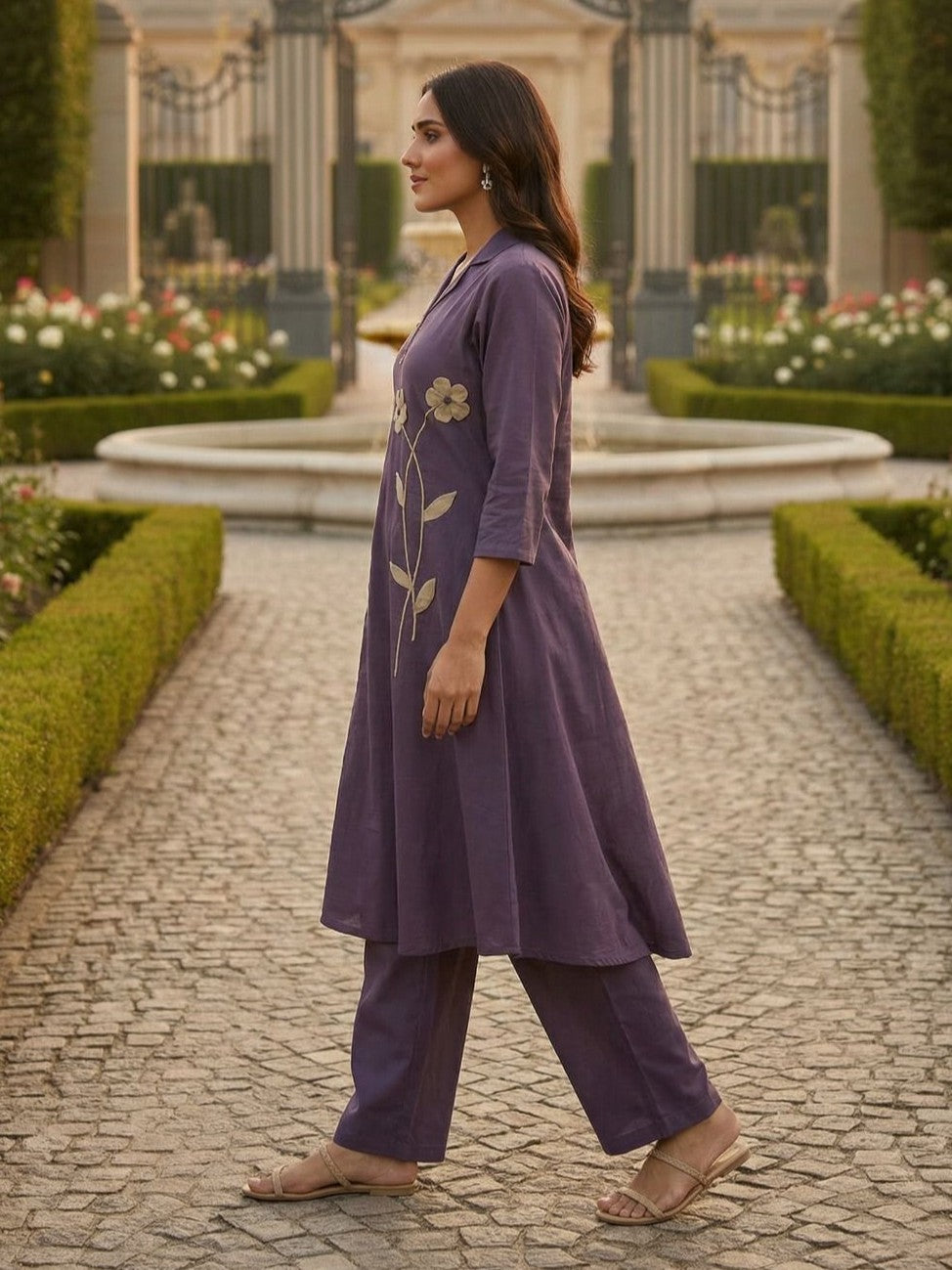 Tatva iris embroidery cotton kurta pant set