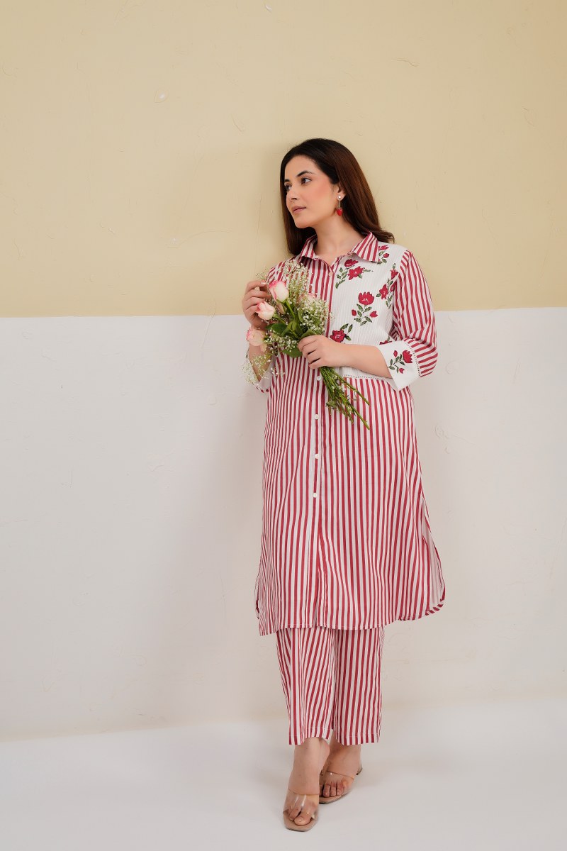 Tatva berry stripes cotton co-ord set