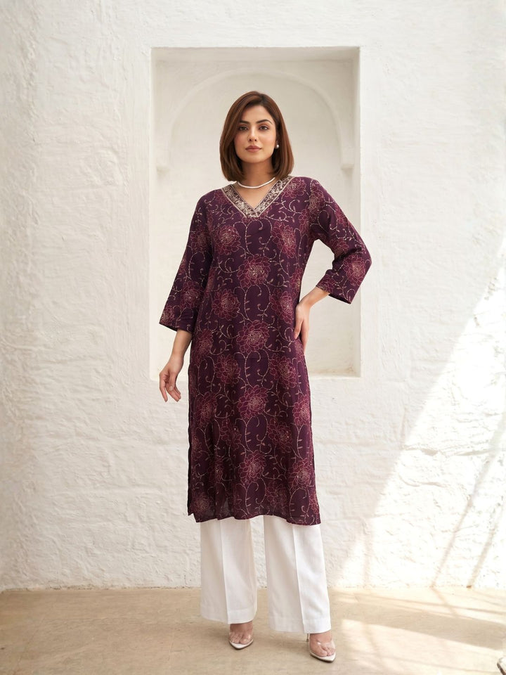 Varisha Plum Printed Kurti