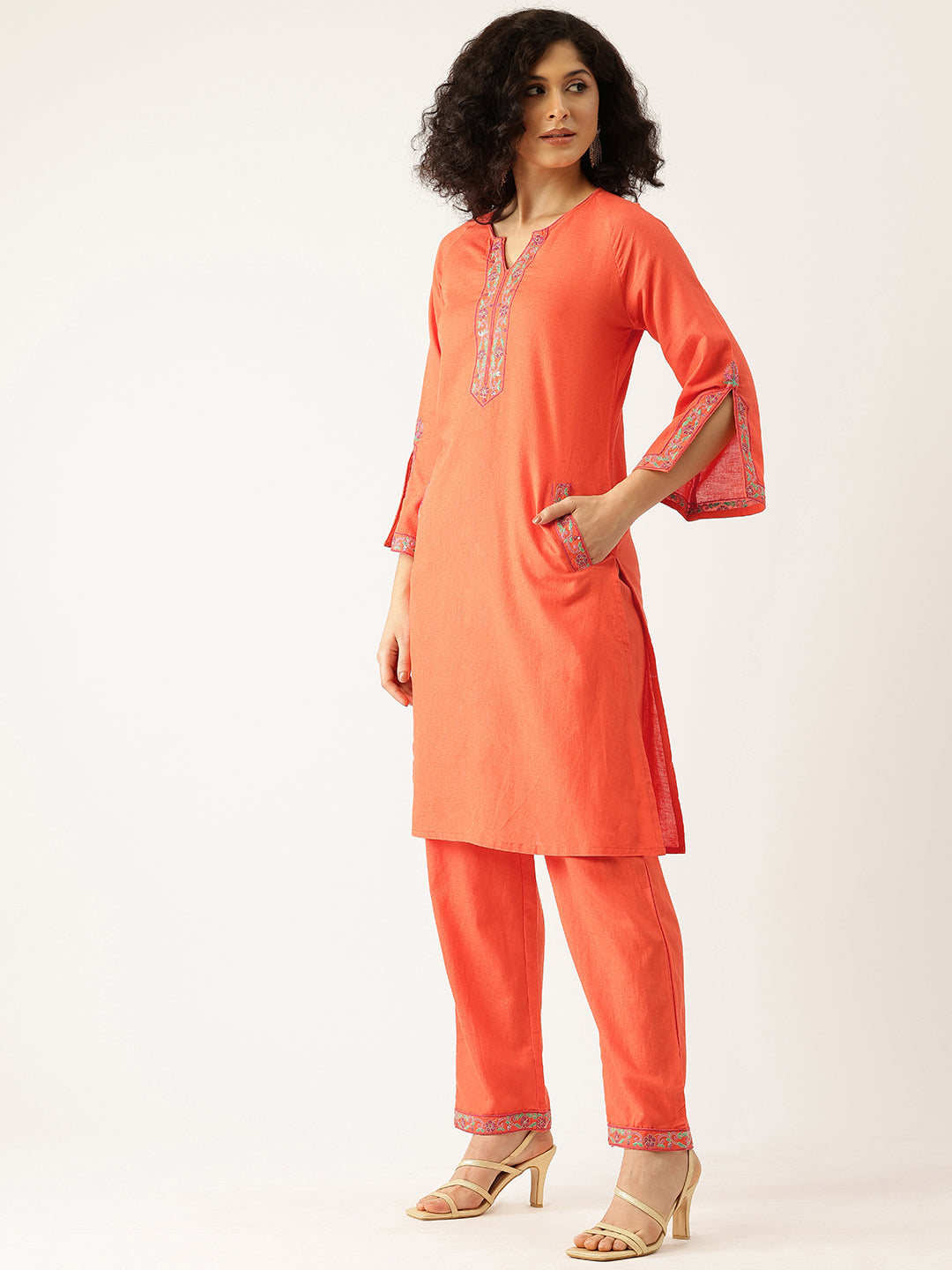 Raya Apricot Embroidery Co-ord Set