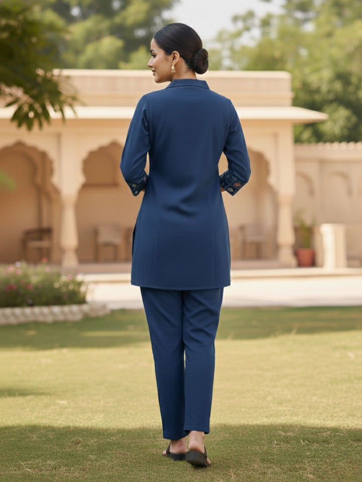 Eden navy embroidered co-ord set