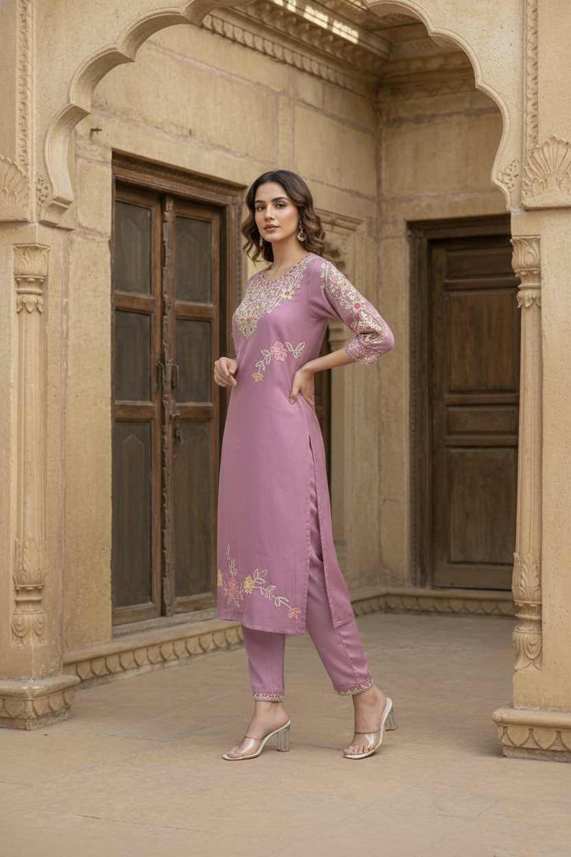 Yami Rose Embroidered Suit Set