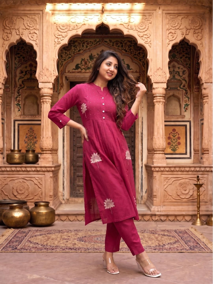 Nabha Rose Embroidered Kurta Pant Set