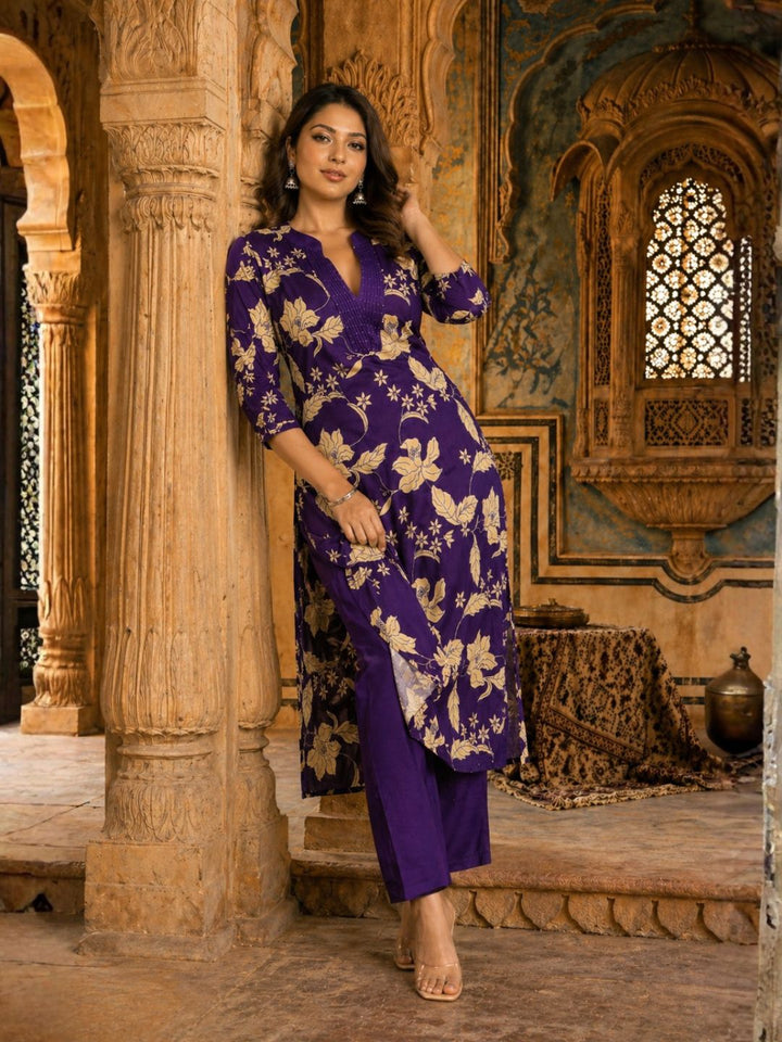 SASHA ORCHID PRINTED COTTON KURTA PANT SET