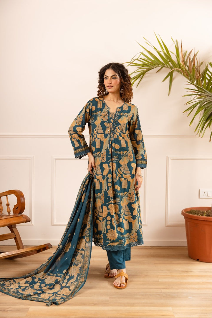 Karen sapphire cotton suit set