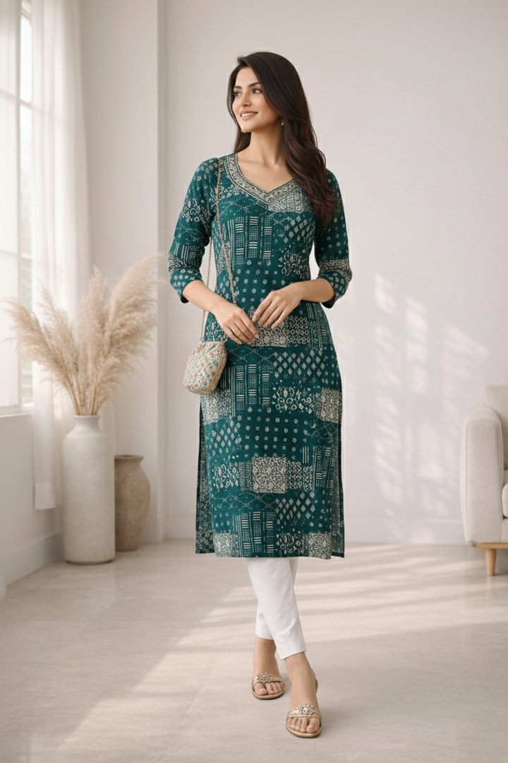 Barnali Pine Printed Work Kurti