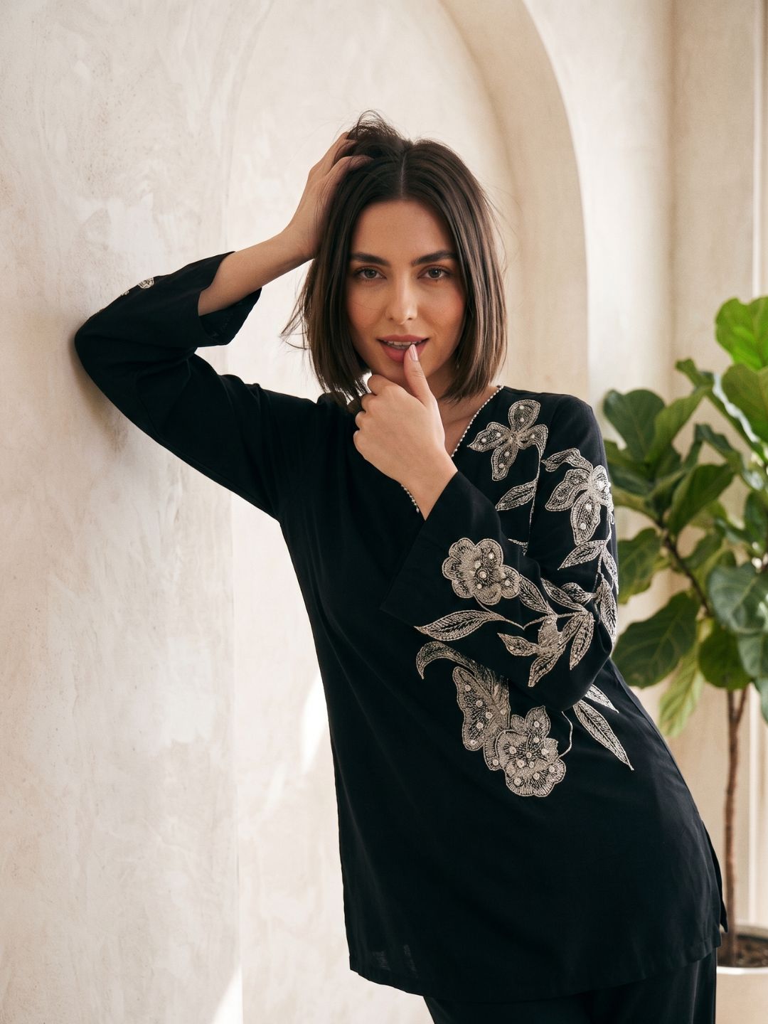 Tashvika ebony embroidered Co-ord Set