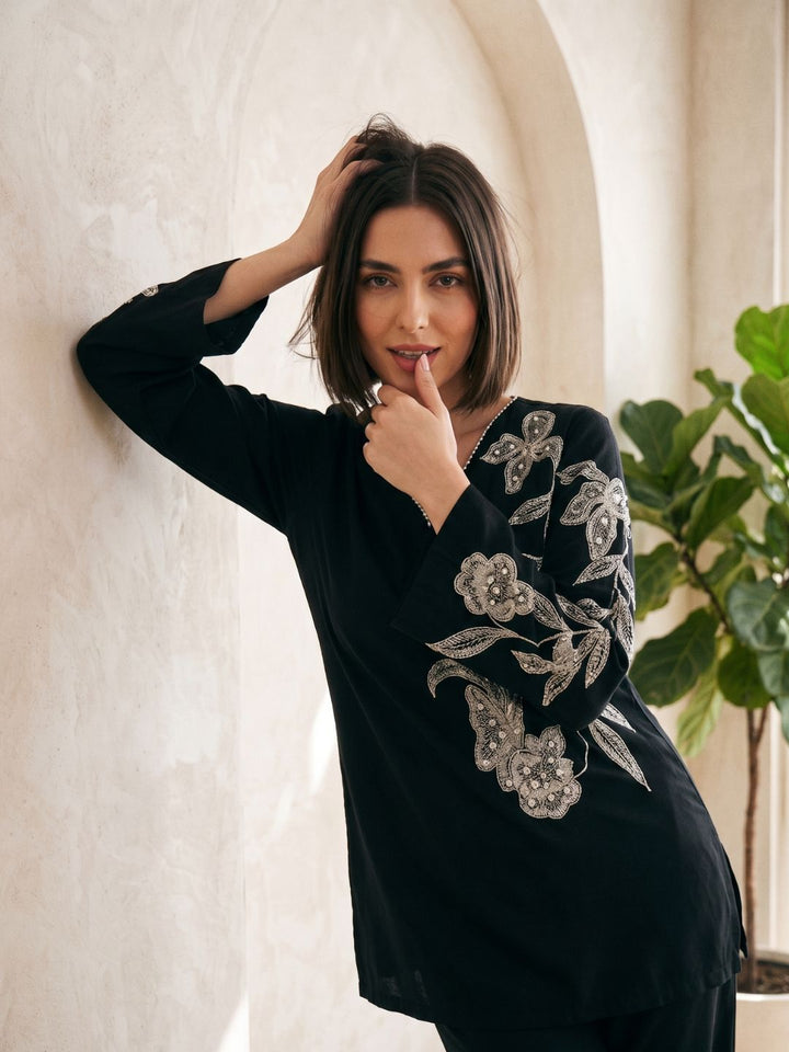 Tashvika ebony embroidered Co-ord Set