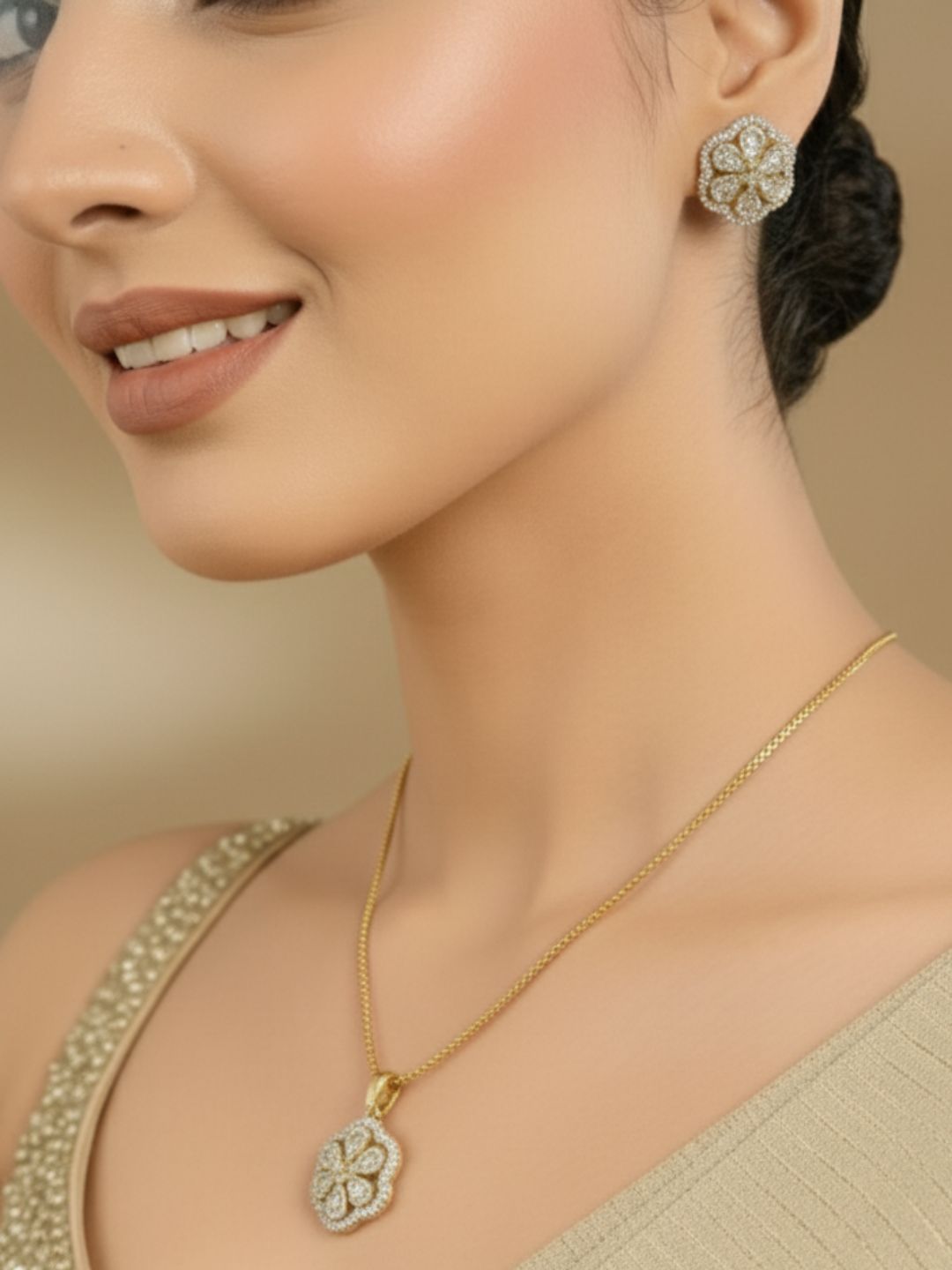 ANTAARA FLORAL STUD & PENDANT SET