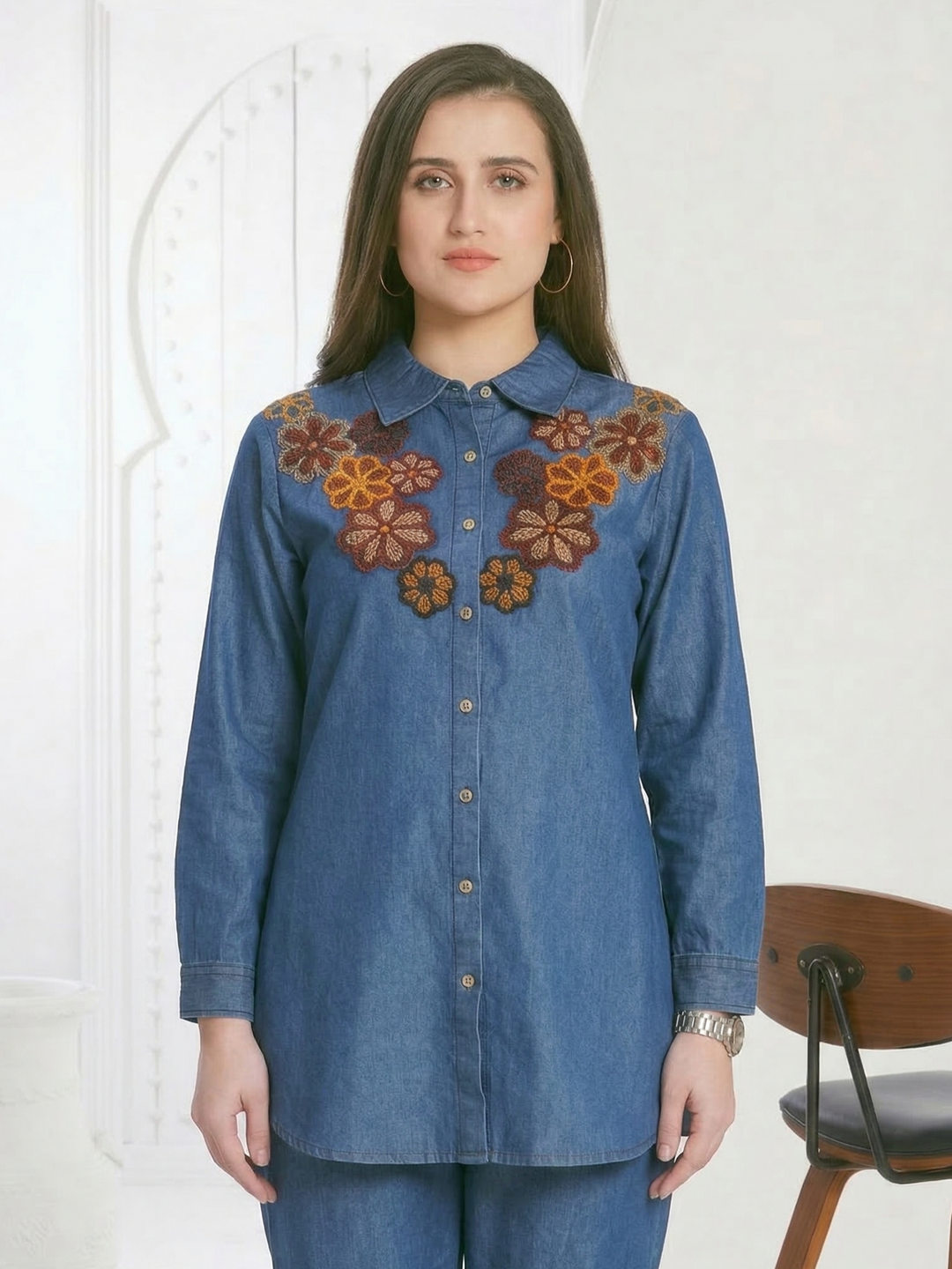 Kipling Floral embroidery denim co-ord set
