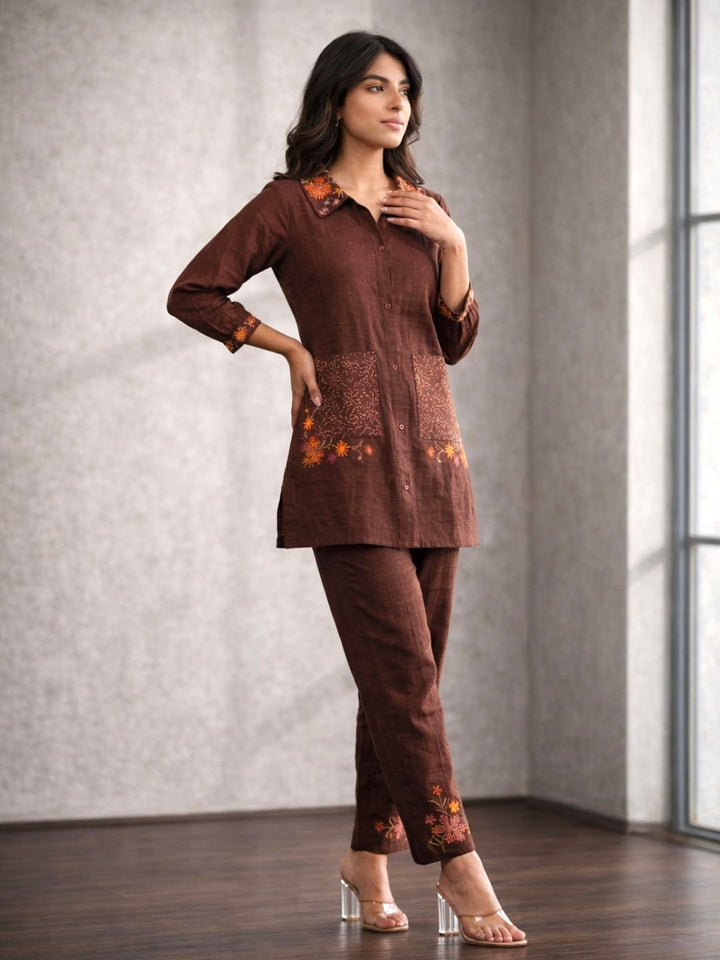 Darika Choco Embroidered Co-ord Set