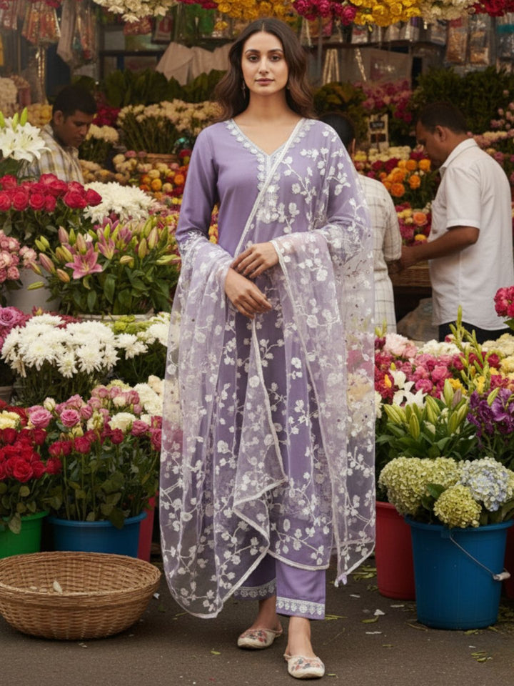 Tara Lavender Embroidered Suit Set