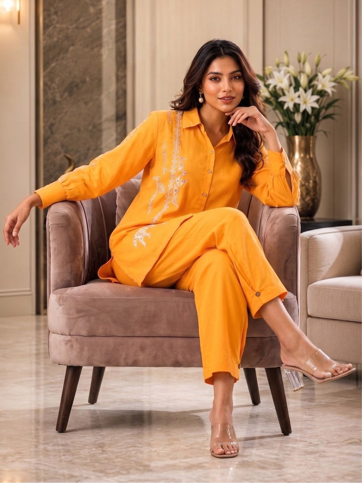 Tridhara Tangerine Cotton Co-ord Set