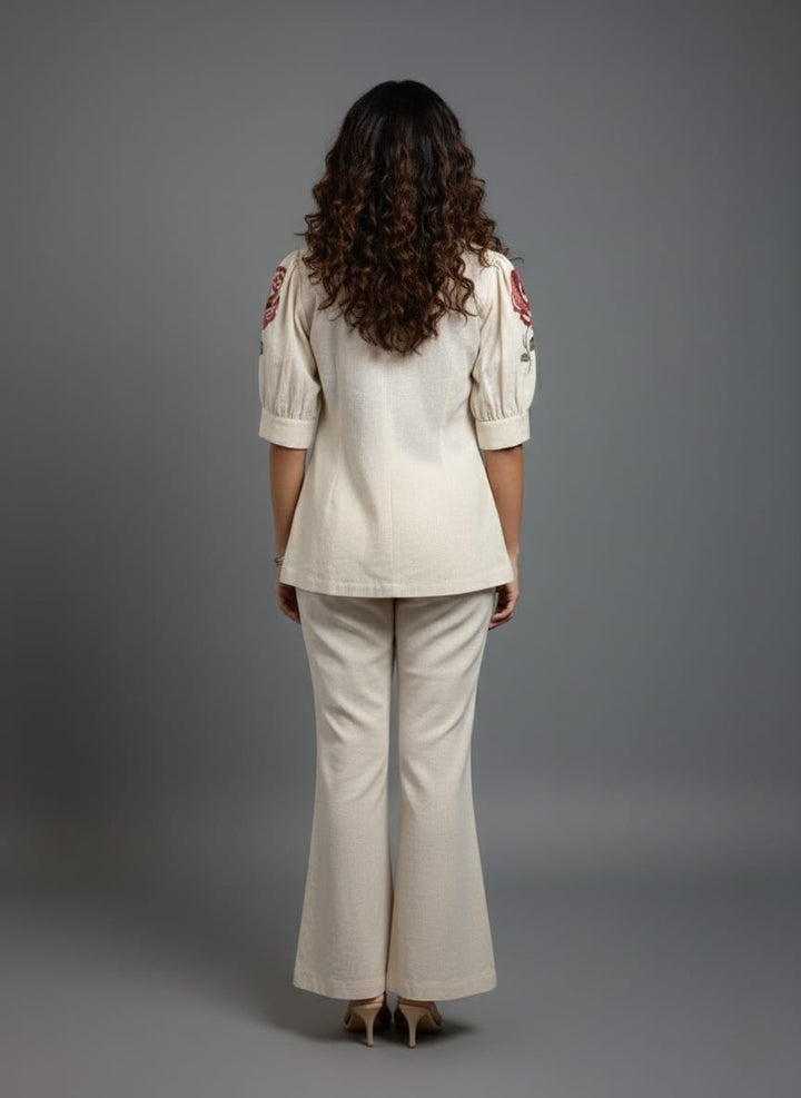 Drona pearl embroidery cotton 3 pc co-ord set