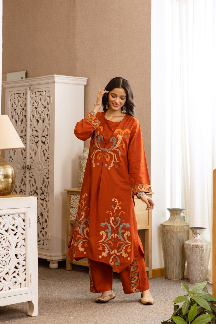 Karen Flame cotton kurta pant set