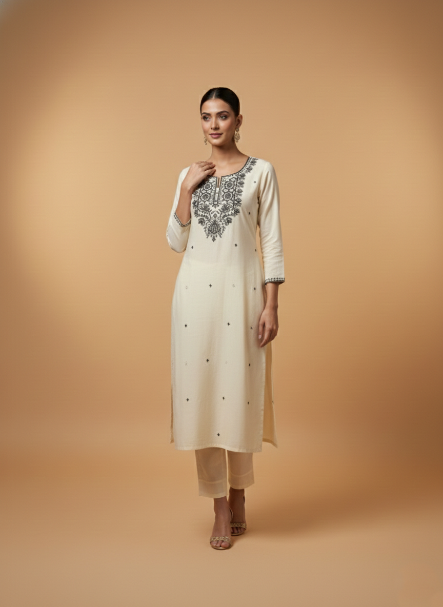 Hardik monochrome embroidery cotton suit set