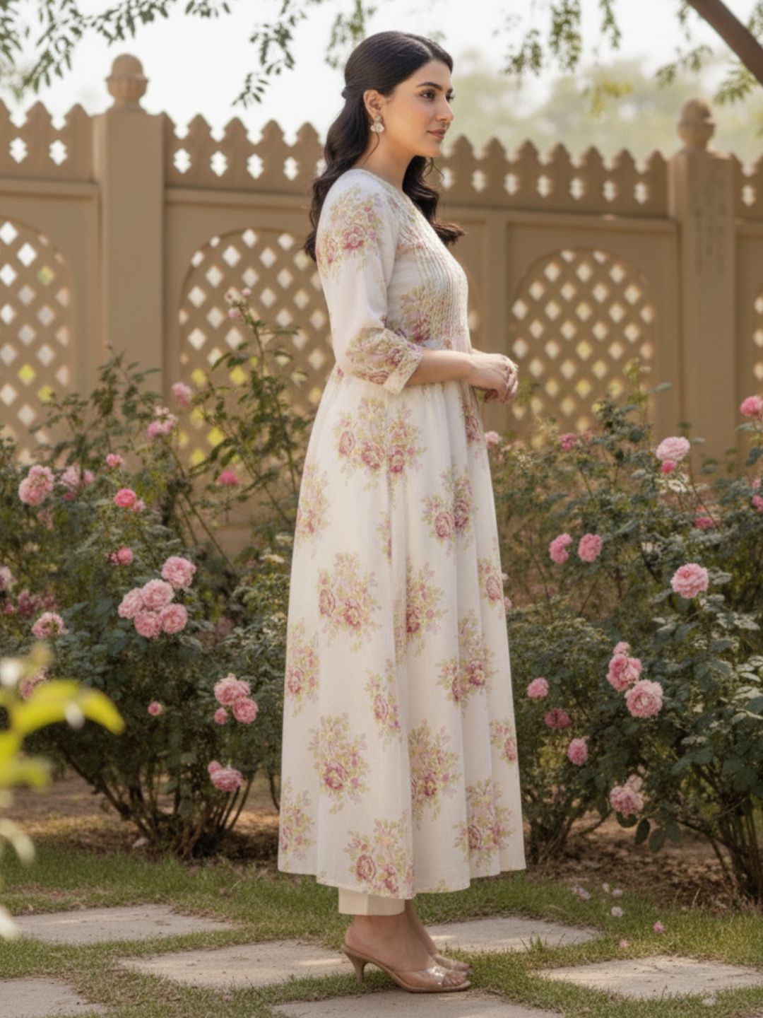 Manjula Caramel Floral Cotton Kurta Pant Set