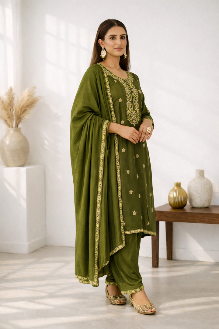 Anila Olive Full Work Anarkali Suit Set