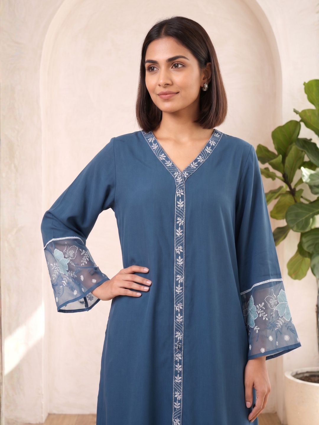 Purna Ocean Embroidered Cotton Co-ord Set