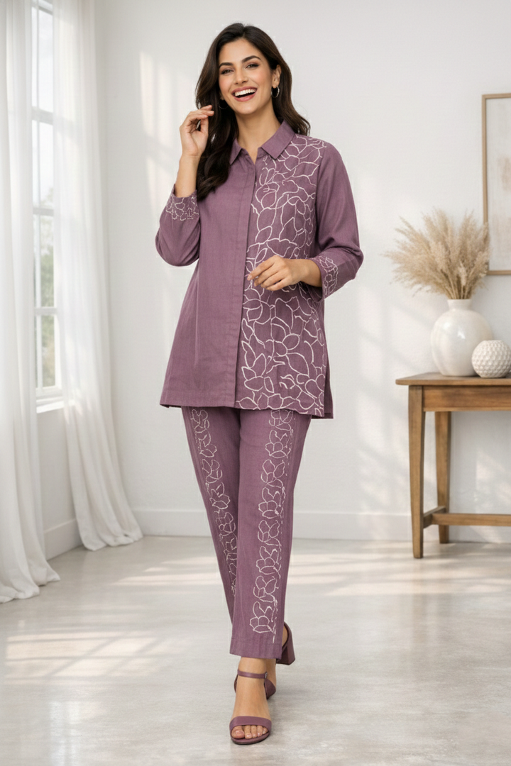 Oorvi Mauve Embroidered Co-ord Set