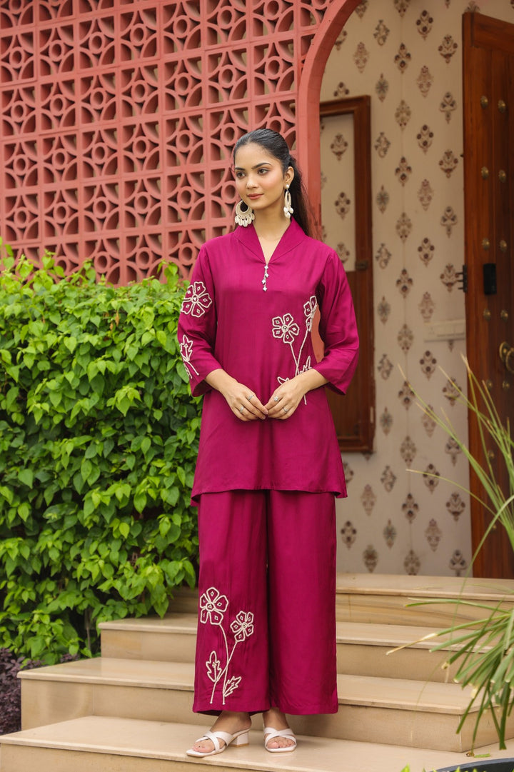 Sargi claret embroidery cotton co-ord set
