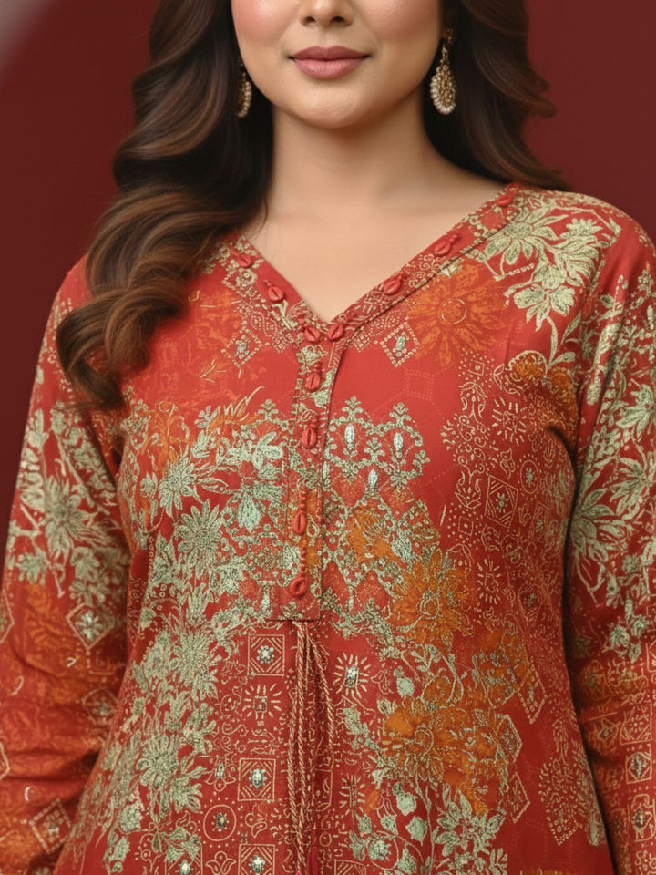 Reet Carmine Printed Work Suit Set