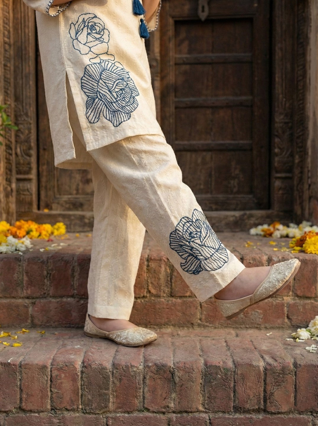 Joy vanilla embroidery kids cotton kurta set