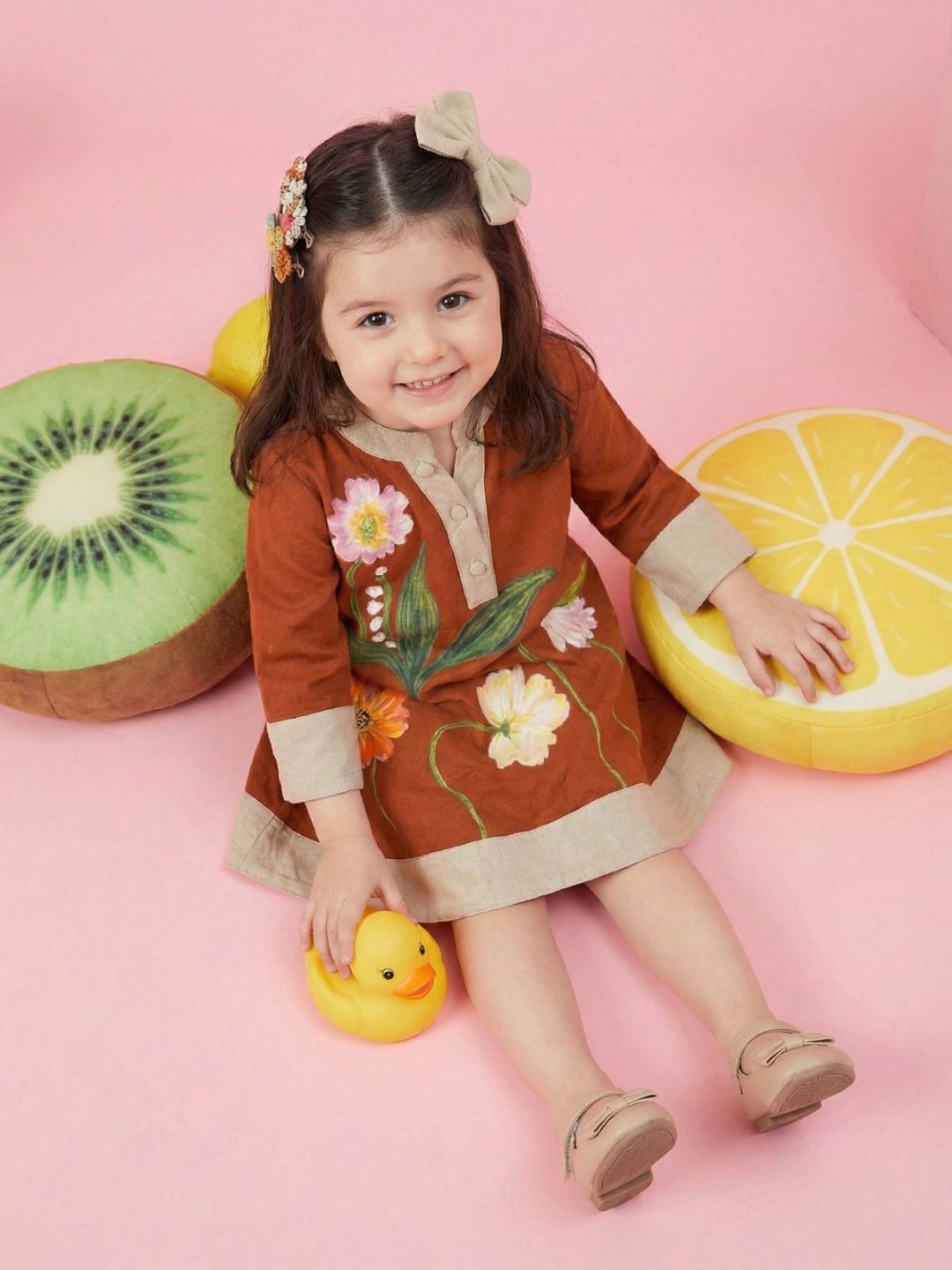 Joy tangerine embroidery cotton dress