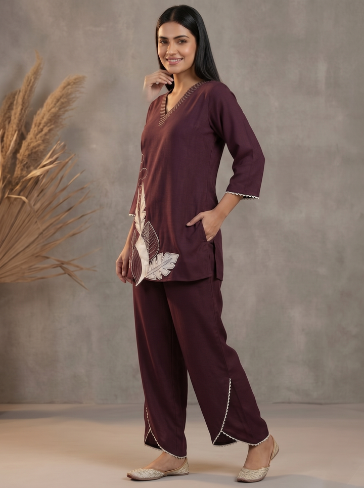 Prisha mulberry embroidery co-ord set