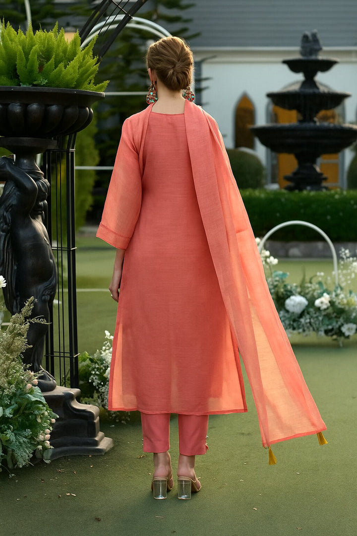 Mariam Salmon embroidery Lawn Suit Set