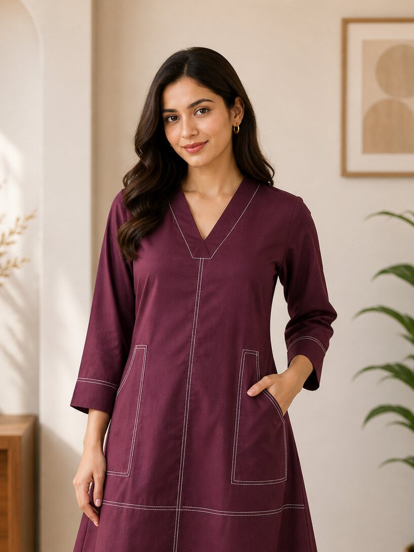 Akshara garnet cotton dress