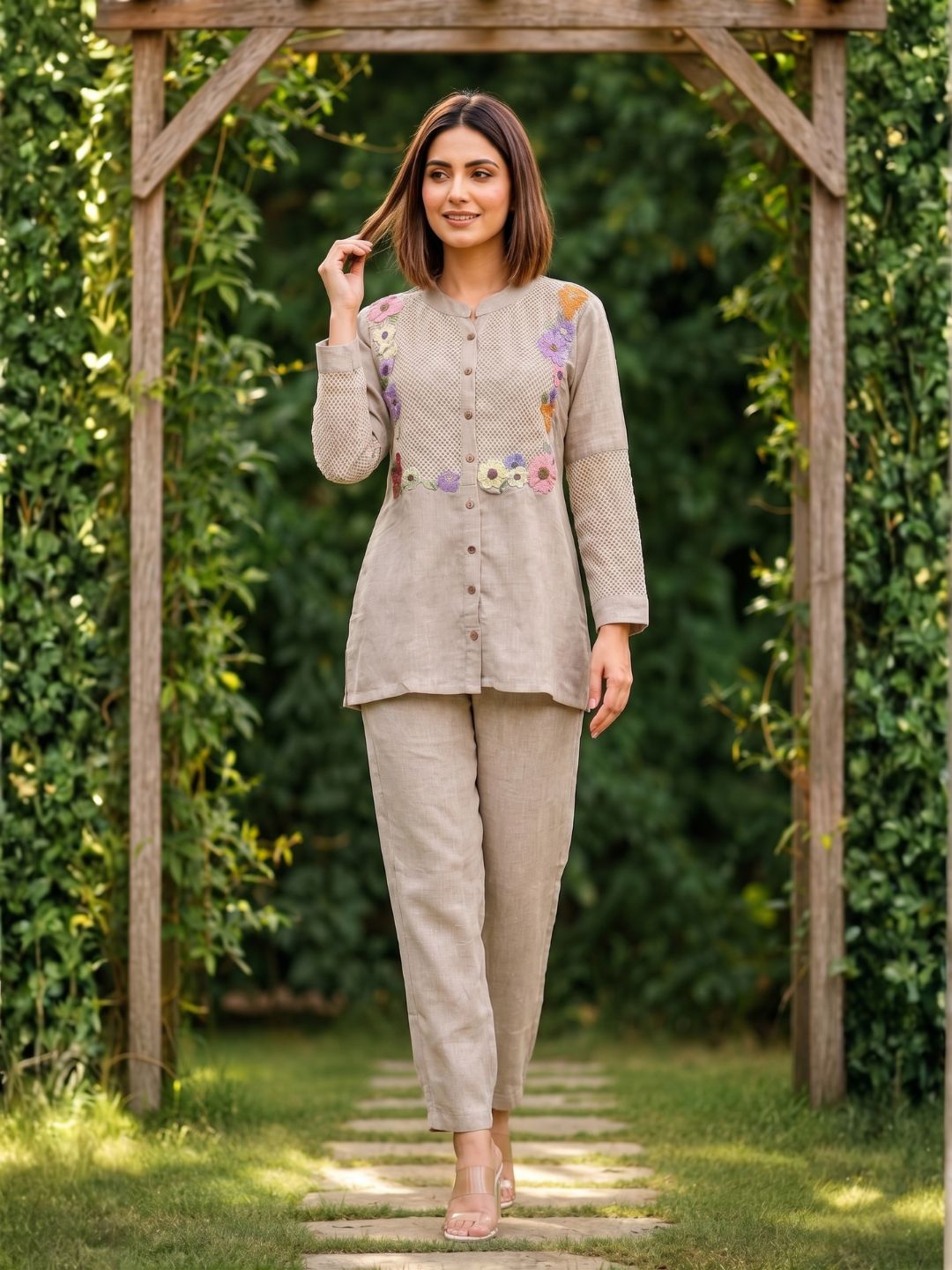 Sushi flora embroidery cotton co-ord set