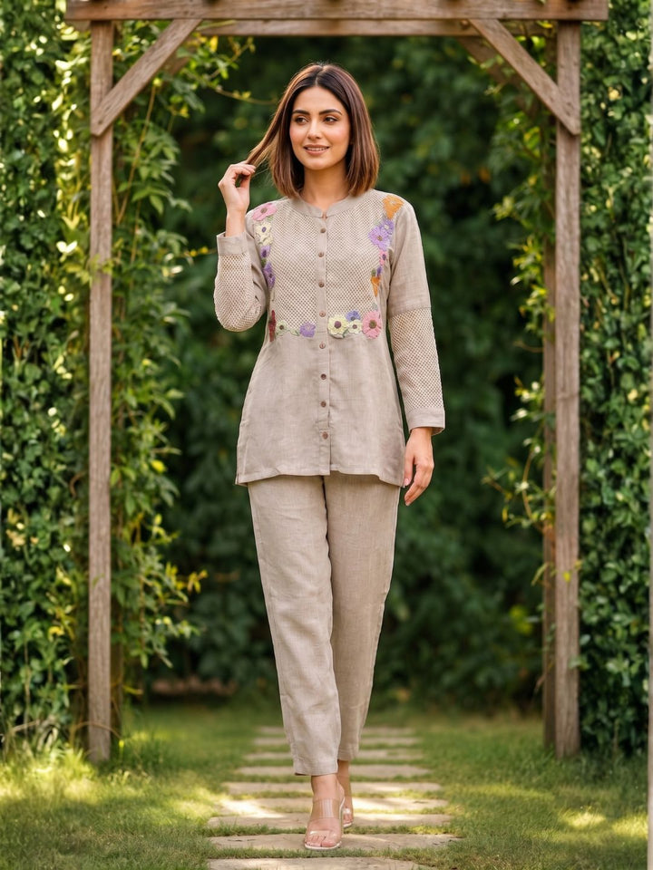 Sushi flora embroidery cotton co-ord set